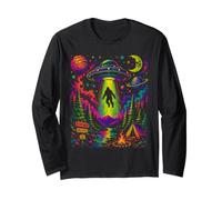 Retro Bigfoot UFO Forest Camping Vintage Style Art Long Sleeve T-Shirt