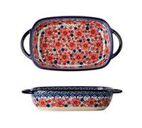 Retro Binaural Baking Pan Household Hand Painted Salad Plate Ceramic Baking Dish Home Bakeware For Cooking Cake Dinner Vintage Ceramic Bakeware Household Hand Painted Salad Plate Single Handle Bowl