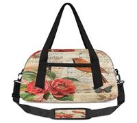 Retro Bird Flower Butterfly Kids Overnight Duffle Bags for Girls Boys, Vintage Lightweight Sports Gym Bag for Kids,Small Overnight Weekender Carry on Travel Bags Dance Bag, Retro Bird Flower