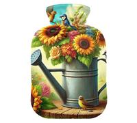 Retro Bird Sunflower Hot Water Bottles with Soft Cover Feet Warmer with Soft Cover Hot Water Bag for Neck, Shoulder and Menstrual Cramps