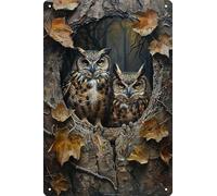 Retro Bird Tin Sign,Featuring Seasonal Birds Metal Sign,Suitable for Chinese-Style Wall Decor,Metal Poster for Cafe,Office,Classroom,Studies,Living Room,and Restaurant,8x12 inches (owl)