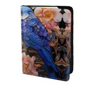 Retro Birds and Flowers Passport Holder5.5 in - Genuine leather, unisex - Folding passport holder