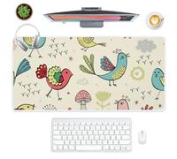 Retro Birds Desk Mat Giant Mouse Mat with Non-Slip Rubber Base Smooth Face Big Mouse Pad 80X30 CM Mousemat Office Desk Decor Work from Home Gifts Gaming Mousepad for School Home Office Gaming