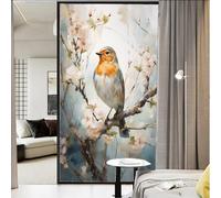 Retro Birds Window Privacy Film Pink Peach Animals Farmhouse Stained Glass Window Film Decorative Window Cling for Home Window&Glass Door, Sun Blocking 17.7Wx23.6L inch