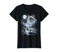 Retro Birman Cat Moon 90s Bootleg Meme Kitten Cats Value Graphic T-Shirt, Women, Black, M