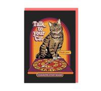 Retro Birthday Card Talk Cat Ouija - Comic Style Satirical Artwork Greeting Card