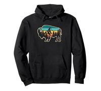Retro Bison Mountain Forest Sunset Wildlife Lover Pullover Hoodie