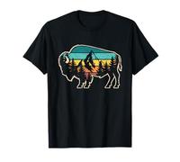 Retro Bison Mountain Forest Sunset Wildlife Lover T-Shirt