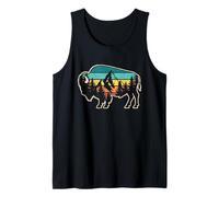 Retro Bison Mountain Forest Sunset Wildlife Lover Tank Top