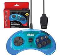 Retro-Bit Official Sega Genesis Controller 6-Button Arcade Pad for Sega Genesis - Original Port - Clear Blue