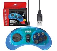Retro-Bit Official Sega Genesis USB Controller 8-Button Arcade Pad for Sega Genesis Mini, Switch, PC, Mac, Steam, RetroPie, Raspberry Pi - USB Port - (Clear Blue)