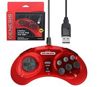 Retro-Bit Official Sega Genesis USB Controller 8-Button Arcade Pad for Sega Genesis Mini, Switch/Switch 2, PC, Mac, Steam, RetroPie, Raspberry Pi - USB Port (Crimson Red)
