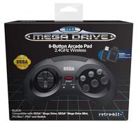 Retro-Bit Official SEGA Mega Drive 8-Button 2.4Ghz Wireless Arcade Pad for MEGA DRIVE MINI CONSOLE, Sega Mega Drive Console, PC, Switch, macOS, Playstation 3, Steam, RetroPie, Raspberry Pi (Black)