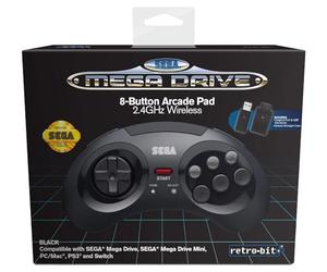 Retro-Bit Official SEGA Wireless Arcade Pad - 8-Button, 2.4GHz for MEGA DRIVE MINI, PC, Switch, macOS, PS3, Steam, RetroPie, Raspberry Pi (Black)