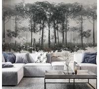 Retro Black and White Abstract Forest Landscape 3D Wallpaper Easy Install Feature Office Living Room Sofa Bedroom TV Background Wall Decoration-350cm×256cm