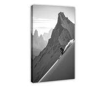 Retro Black And White Alpine Skiing Winter Sports Canvas Poster Bedroom Decor Landscape Office Room Decor Gift 08x12inch(20x30cm)