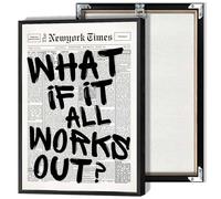 Retro Black And White Newspaper Poster What If It All Works Out Canvas Wall Art Positive Affirming Quote Minimalist Prints Painting For Home Bedroom Dorm Wall Decor 16x24in Framed