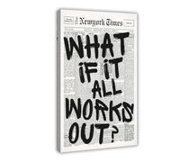 Retro Black And White Newspaper Poster What If It All Works Out Canvas Wall Art Positive Affirming Quote Minimalist Prints Painting For Home Bedroom Dorm Wall Decor Frame-style 16x24inch(40x60cm)