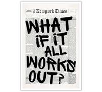 Retro Black And White Newspaper Poster What If It All Works Out Canvas Wall Art Positive Affirming Quote Minimalist Prints Painting For Home Bedroom Dorm Wall Decor 12x16in Unframed