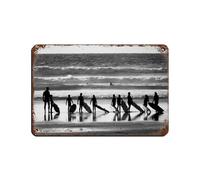 Retro Black And White Wave Beach Surfing Retro Poster Metal Tin Sign Chic Art Retro Iron Painting Bar People Cave Cafe Family Garage Poster Wall Decoration 8x12inch(20x30cm)