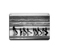 Retro Black And White Wave Beach Surfing Tin Sign Vintage Metal Pub Club Cafe Bar Home Wall Art Decoration Poster Retro 8x12inch(20x30cm)