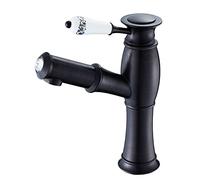 Retro Black Brass Bathroom Sink Faucet, Pull-Down Sprayer, Single Handle Mixer Tap for Hot & Cold Water, Antique Style Washbasin Fixture, Premium Quality Plumbing Hardware