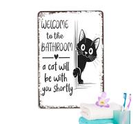 Retro Black Cat Metal Signs, "Welcome To The Bathroom A Cat Will Be With You Shortly",Vintage Wall Decor, For Home Toilet Restroom Shelf Tabletop