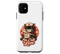 Retro Black Cat Nurse On Call For Love Night Shift Valentine Case for iPhone 11