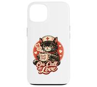 Retro Black Cat Nurse On Call For Love Night Shift Valentine Case for iPhone 13