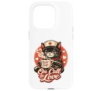 Retro Black Cat Nurse On Call For Love Night Shift Valentine Case for iPhone 15 Pro