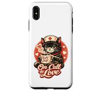 Retro Black Cat Nurse On Call For Love Night Shift Valentine Case for iPhone XS Max