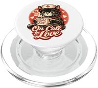 Retro Black Cat Nurse On Call For Love Night Shift Valentine PopSockets PopGrip for MagSafe