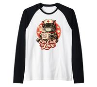 Retro Black Cat Nurse On Call for Love Night Shift Valentine Raglan Baseball Tee