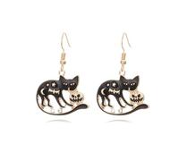 Retro Black Cat Pumpkin Dangle Hook Earrings Crystal Rhinestone Gold Plated Bat Crescent Moon Star Drop Dangling Earring Huggie Hoops Cute Halloween Festive Jewelry Gifts for Women Bff
