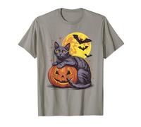 Retro Black Cat Pumpkin Halloween - Spooky Moon Bats Costume T-Shirt