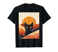 Retro Black Cat Vintage Sunset Boho Abstract Aesthetic T-Shirt