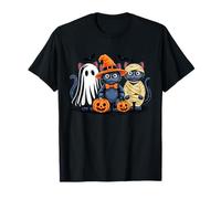 Retro Black Cat Witch Scary Halloween Pumpkin Women Men Kids T-Shirt