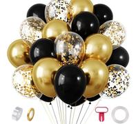 Retro Black Gold Glitter Balloon Garland Kit - 60 Pcs Latex Balloons with Confetti & Arch Tools for Birthday Wedding Christmas New Year Party Decorations, Premium Metallic Shimmer Decor Set