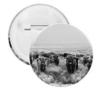 Retro Black Scottish Highland Crowd Natural White Winter Landscape 5 PCs Round Tinplate Badge, Badge Lapel Tie Pin, Lightweight Button Badge for Women Men Office Worker Teacher Student Decor
