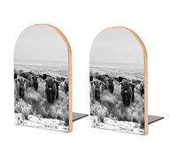 Retro Black Scottish Highland Crowd Natural White Winter Landscape Book Shelf Holder, Bookends Book Stand for School Home Office Desks Library Books Movies DVDs Files Magazines M