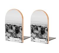 Retro Black Scottish Highland Crowd Natural White Winter Landscape Book Shelf Holder, Bookends Book Stand for School Home Office Desks Library Books Movies DVDs Files Magazines S