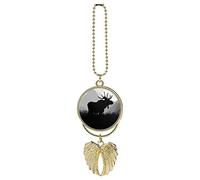 Retro Black Silhouette Moose in Mount Sun Wild Landscape Custom Car Pendant, Exquisite Angel Wings Car Pendant, Zinc Alloy Car Pendant Chains for Men Women Gift Car Accessories Golden