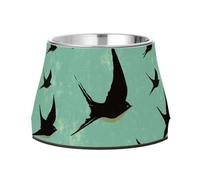 Retro Black Swallow Blue Pattern Raised Pets Water Bowl Elevated Stainless Steel Pets Dish Bowl for Small Pet Slow Down Eating