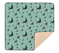 Retro Black Swallow Blue Pattern Soft Foam Baby Play Mat for Floor Cozy Breathable Baby Play Tummy Time Mat for Baby Kids Toddlers Infants, 50'' x 50''