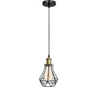 Retro Black Wire Cage Pendant Light Metal Basket Ceiling Light Shade E27 | Vintage Hanging Lamp Fixture Yellow Brass Holder 95cm Adjustable Pendant Lighting for Kitchen Living Room Bar Cafe Hallways