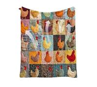 Retro Blanket Soft Farmer Blanket - Chicken Print Quilt Style Design with Cute Rooster Pattern for Bedroom Sofa Bed Decor Warm Comfortable Country Style Cover