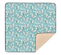 Retro Blue Butterfly Pattern Baby Play Mat for Floor, 127x127 CM Playpen Mat,Thicken Soft Non-Slip Tummy Time Mat for Toddlers and Infants