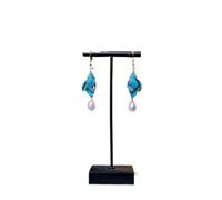 Retro Blue Feather Earrings for Women Water Drop Shaped Jade Pearl Pendant Luxury Jewelry Creative Palace Style Ear Clip Gifts(Hook Earrings,Style 03)