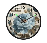 Retro Blue Flower Butterfly Night Light Wall Clock Glow in Dark Light Up Wall Clocks Non-Ticking Silent Battery Operated Clocks 12 Inch for Bedroom Home