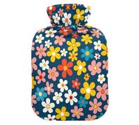 Retro Blue Flower Country Style Cute hot Water Bottle with Soft Cover, 1L hot Water Bag for ( Scenario), Neck and Shoulder Pain Relief, bolsas para agua Caliente
